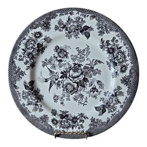 Classic Black and White Floral Dinner Plate Royal Staford Pheasant Pattern 10 In